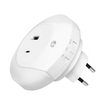 LogiLink LED naktinė lemputė su prieblandos jutikliu, 1x USB-A ir 1x USB-C, 18W bendra galia