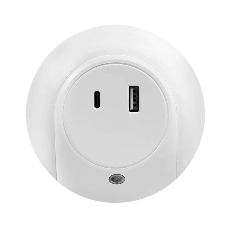 LogiLink LED naktinė lemputė su prieblandos jutikliu, 1x USB-A ir 1x USB-C, 18W bendra galia