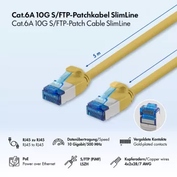LogiLink SlimLine Cat.6A S/FTP LSZH laidinis kabelis, geltonas, 5m