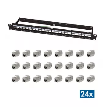 LogiLink Modular 24-Port Cat.6A Keystone Patch Panel, 19 colio/1U, juodas, EconLine
