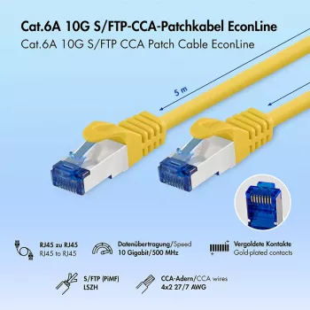 LogiLink Cat.6A S/FTP LSZH 5 m geltonas jungiamasis laidas, CCA, EconLine