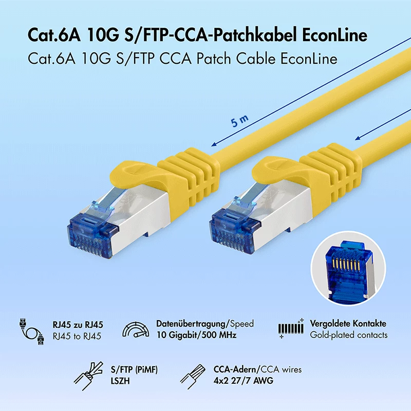 LogiLink Cat.6A S/FTP LSZH 5 m geltonas jungiamasis laidas, CCA, EconLine