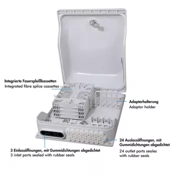LOGILINK FTTX skirstymo dėžė, 96 skaidulų, 24x LC duplex arba SC simplex, be įrangos, IP65, montuojama ant sienos