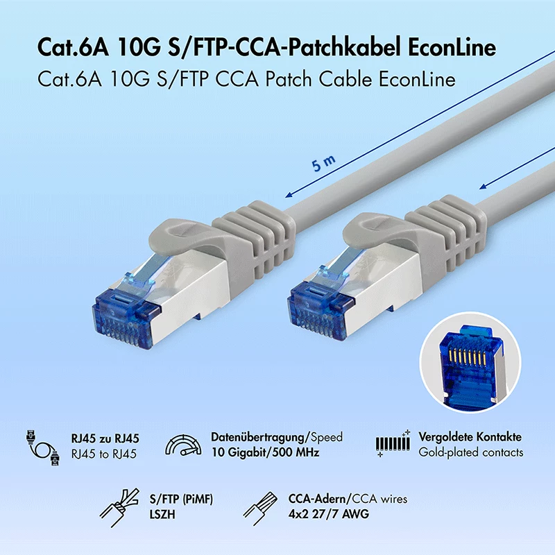 LogiLink Cat.6A CCA S/FTP LSZH jungiamasis kabelis, pilkas, 5 m, EconLine