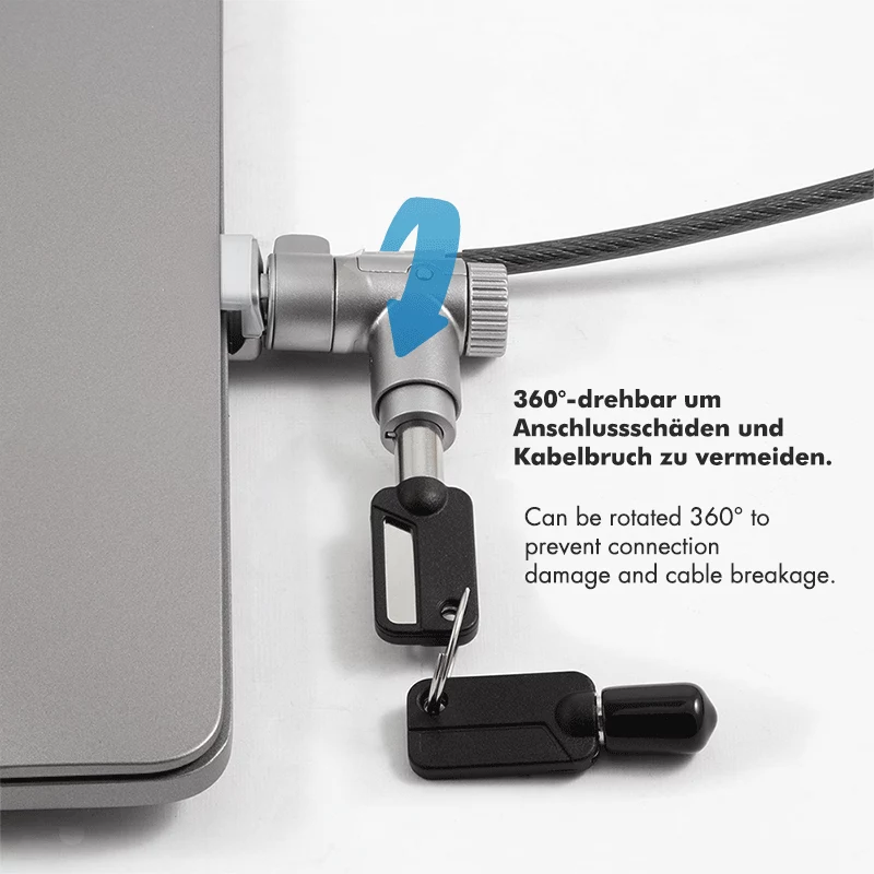 LogiLink NBS015 Universal Key Lock, skirta nešiojamiesiems kompiuteriams, ultrabookams, MacBook Pro ir planšetėms – cinkuoto plieno kabelis, 2 m, juoda/sidabrinė
