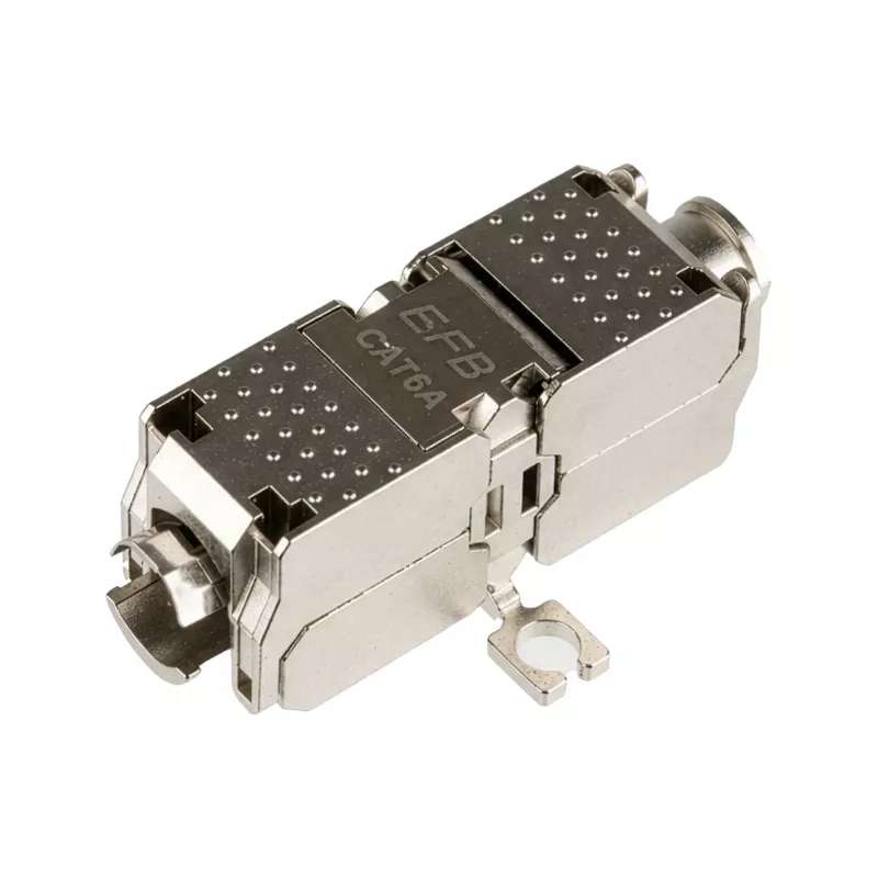 EFB ELEKTRONIK Cat.6A/Cat.7/Cat.7A ekranuotas „Keystone“ lizdas, be įrankių, cinko liejinys, RJ45, 500 MHz, 10G, T568A/B, auksu padengtas, juodas