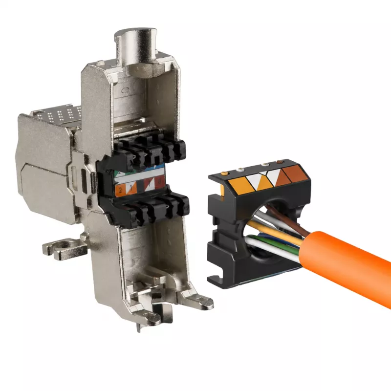 EFB ELEKTRONIK Cat.6A/Cat.7/Cat.7A ekranuotas „Keystone“ lizdas, be įrankių, cinko liejinys, RJ45, 500 MHz, 10G, T568A/B, auksu padengtas, juodas