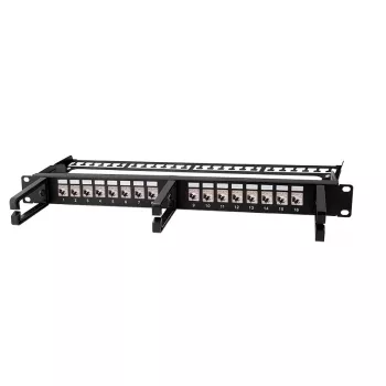 LOGILINK Modular 16 prievadų Cat.6A Keystone skydelis, 19/1U, su 3 kabelių žiedais, juodas