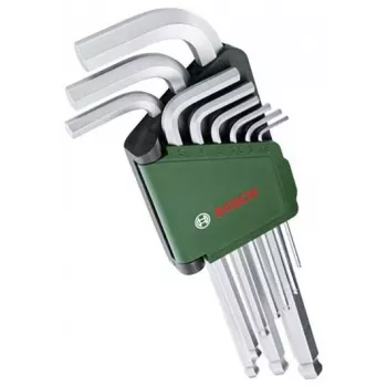 BOSCH 9 dalių šešiabriaunių raktų rinkinys su spalviniu žymėjimu, rutuliniu galu ir laikymo funkcija, metrinis 1,5–10 mm, BlackLaser danga, su segtuku