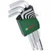BOSCH 9 dalių šešiabriaunių raktų rinkinys su spalviniu žymėjimu, rutuliniu galu ir laikymo funkcija, metrinis 1,5–10 mm, BlackLaser danga, su segtuku