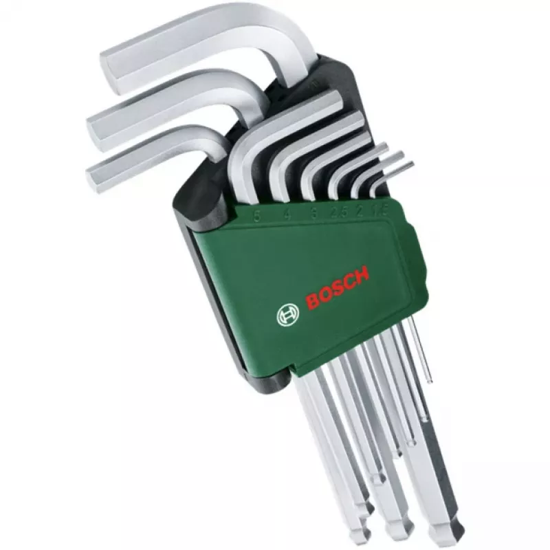 BOSCH 9 dalių šešiabriaunių raktų rinkinys su spalviniu žymėjimu, rutuliniu galu ir laikymo funkcija, metrinis 1,5–10 mm, BlackLaser danga, su segtuku