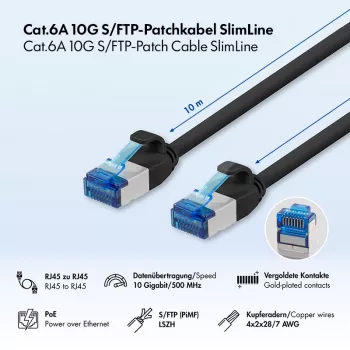 LogiLink SlimLine Cat.6A S/FTP LSZH 10 m tinklo laidas, juodas