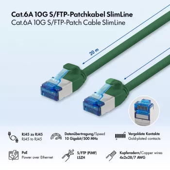 LogiLink Cat.6A S/FTP plonas Ethernet laidas, LSZH, žalias, 20 m