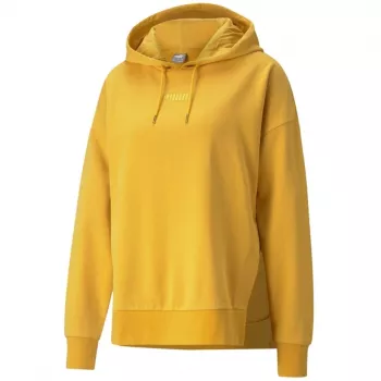PUMA Women's HER Hoodie TR šviesiai citrininė, laisvo kirpimo moteriškas megztinis su gobtuvu