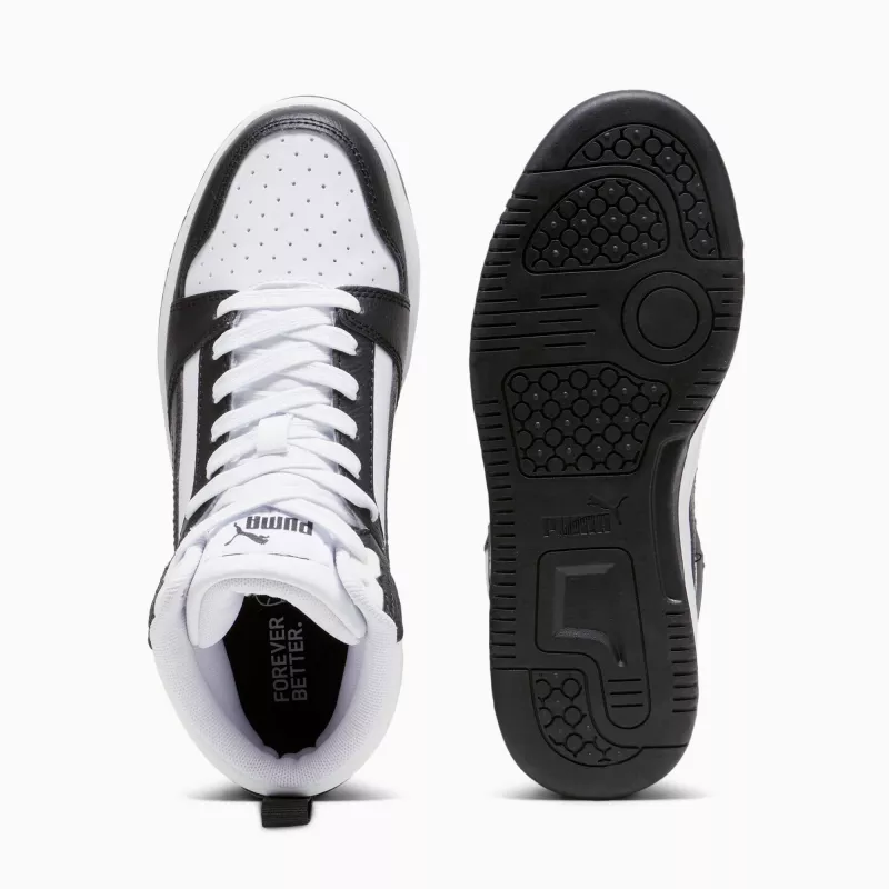 PUMA Rebound V6 Mid vaikiški sportbačiai balti juodi 393831 01 39 dydis
