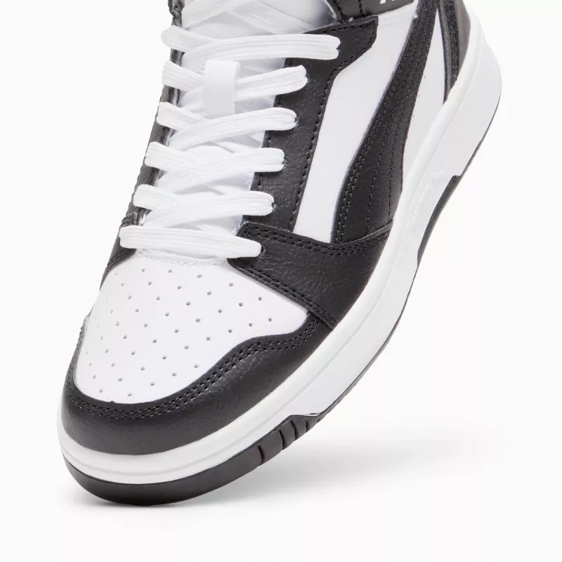 PUMA Rebound V6 Mid vaikiški sportbačiai balti juodi 393831 01 39 dydis