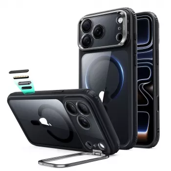 ESR Classic Hybrid Kickstand MagSafe dėklas, skirtas iPhone 17 Pro / 18 Pro, skaidrus/juodas