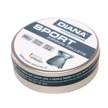 DIANA Sport 4,5 mm Diabolo šratai .177 kalibro, 500 vnt., apvalia galvute, švininiai, skirti pneumatiniams šautuvams ir pistoletams