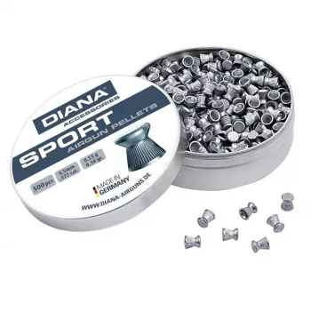 DIANA Sport 4,5 mm Diabolo šratai .177 kalibro, 500 vnt., apvalia galvute, švininiai, skirti pneumatiniams šautuvams ir pistoletams