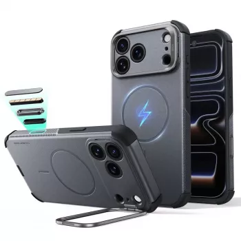 ESR Cyber Tough Kickstand MagSafe dėklas, skirtas iPhone 17 Pro / 18 Pro, pilkas