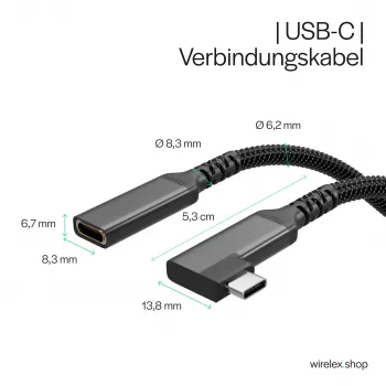 ShiverPeaks USB-C prailginimo laidas USB-C/C 3.2 PD 90° - laidas - skaitmeninis/duomenų