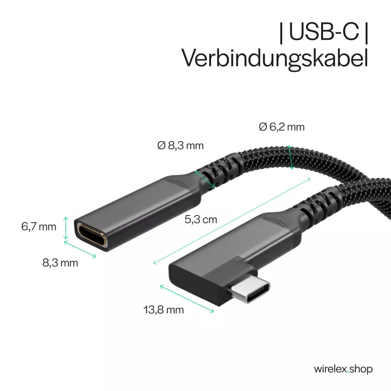 ShiverPeaks USB-C prailginimo laidas USB-C/C 3.2 PD 90° - laidas - skaitmeninis/duomenų