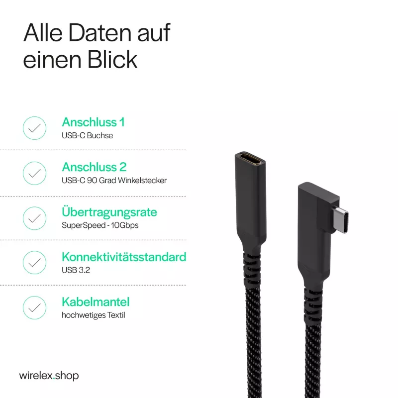 ShiverPeaks USB-C prailginimo laidas USB-C/C 3.2 PD 90° - laidas - skaitmeninis/duomenų