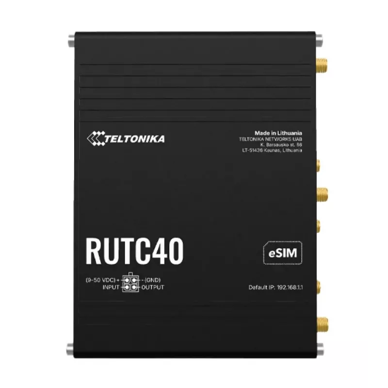 Teltonika Networks RUTC40 pramoninis 4G LTE Cat 6 dviejų juostų „Wi-Fi 5“ gigabito maršrutizatorius su dviguba SIM, GNSS ir JK maitinimo šaltiniu
