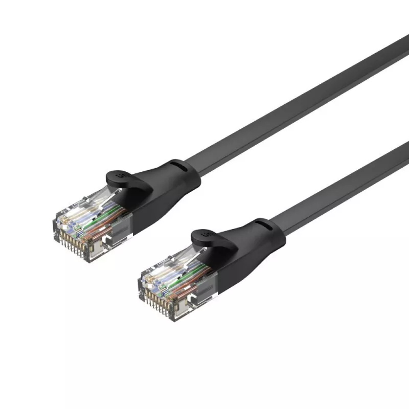 UNITEK Cat.6 UTP plokščias patch laidas 10m juodas RJ45 Snagless Gigabit Ethernet