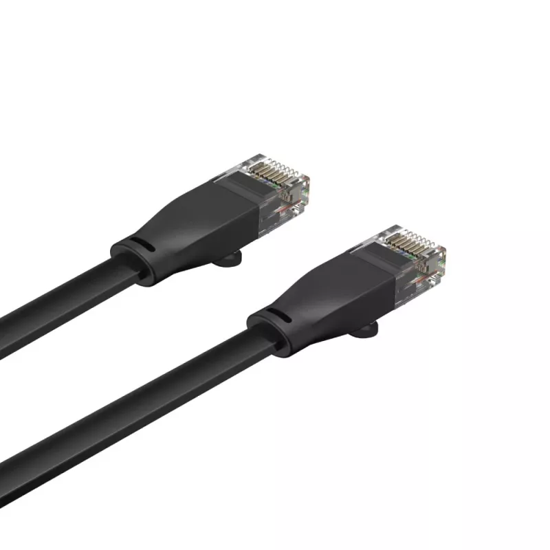 UNITEK Cat.6 UTP plokščias patch laidas 10m juodas RJ45 Snagless Gigabit Ethernet