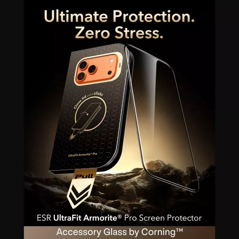 ESR UltraFit Armorite Pro grūdinto stiklo ekrano apsauga, skirta iPhone 17 Pro Max / 18 Pro Max - juoda