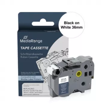 MediaRange MRBTZ261 laminuota etikečių juosta 36 mm juoda ant baltos, skirta Brother P-Touch