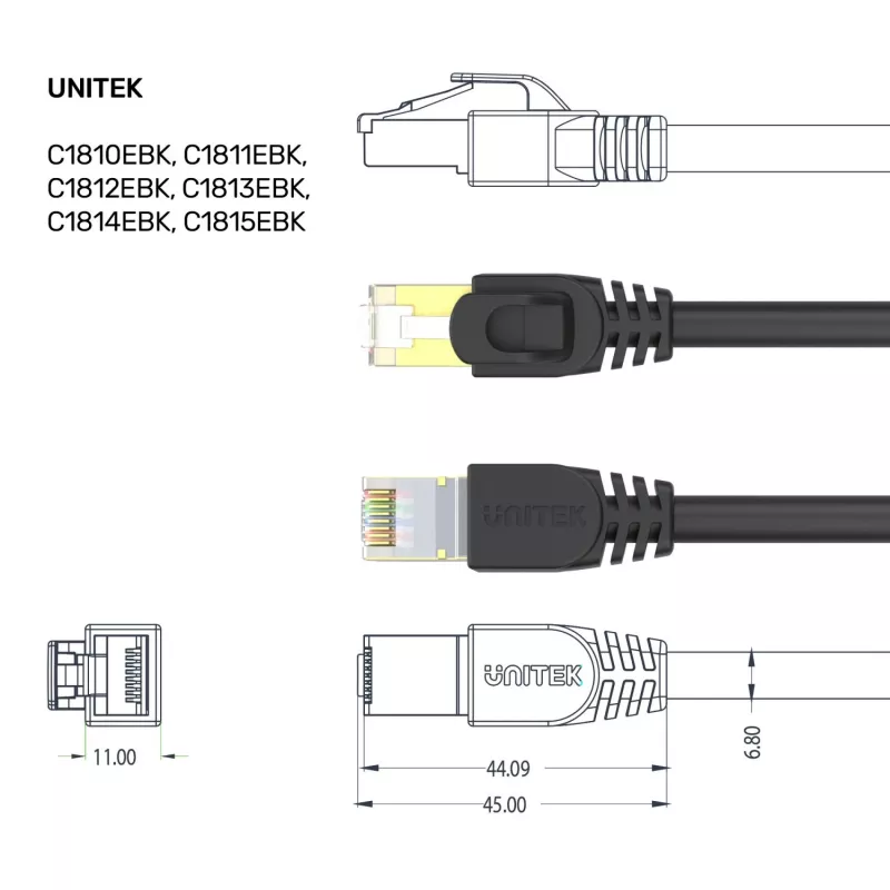 UNITEK Cat.7 S/FTP 2,0 m Ethernet patch kabelis, 10Gbps, 600MHz, auksu dengti RJ45, juodas