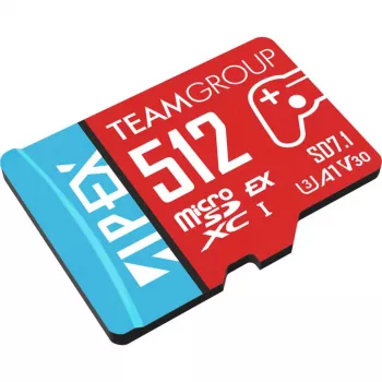 TEAM GROUP APEX SD7.1 512GB microSDXC atminties kortelė, SD Express 7.1, PCIe Gen3 x1, NVMe, skaitymas 800MB/s, rašymas 700MB/s, juoda/raudona