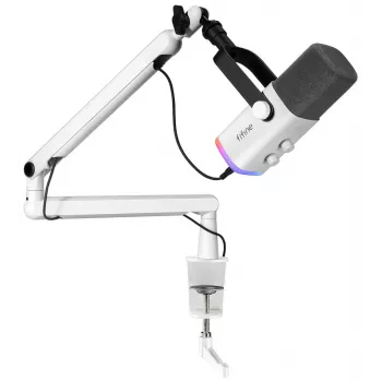 FIFINE TAM8W dinaminis XLR/USB podcast mikrofonas su stovo ranka, baltas