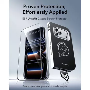 ESR Ultra-Fit Classic grūdinto stiklo apsauga 2 vnt. iPhone 17 Pro / 18 Pro - juoda