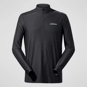Berghaus 24/7 Tech Tee LS HZ vyriški ilgomis rankovėmis pusiau užtraukiamas marškinėliai, juodi