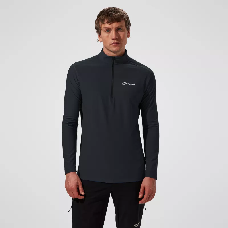 Berghaus 24/7 Tech Tee LS HZ vyriški ilgomis rankovėmis pusiau užtraukiamas marškinėliai, juodi