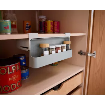 Joseph Joseph CupboardStore prieskonių lentynėlė po spintele, pilka, 7 stiklainių talpa, lipnus tvirtinimas be įrankių