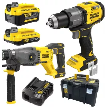 STANLEY V20 18V belaidis kombinuotas gręžtuvas ir atsuktuvas su 4.0Ah ir 2.0Ah baterijomis
