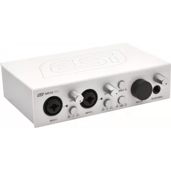 ESI Neva OTG 2x2 USB-C garso sąsaja - 24 bitų/192kHz, XLR/TRS kombinuota, Hi-Z, +48V fantominis maitinimas, tiesioginis monitoringas, maitinama iš USB magistralės, skirta PC, Mac, iOS, Android