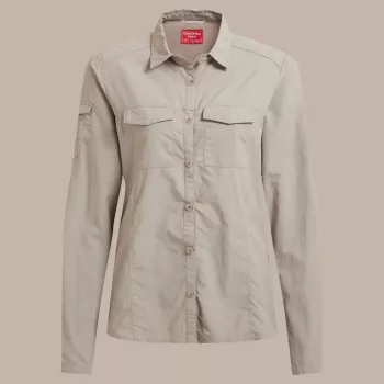 Craghoppers NosiLife Adventure LS Shirt III moteriški kelioniniai marškiniai ilgomis rankovėmis - Soft Mushroom, XS