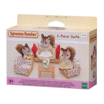 EPOCH Sylvanian Families Trijų dalių sėdimųjų grupė - svetainės baldų rinkinys su sofa, foteliais, staliuku ir pagalvėlėmis