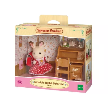 Sylvanian Families Chocolate Rabbit Sister rašomasis stalas su aksesuarais