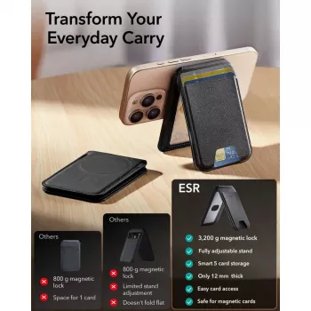 ESR Classic RFID Magnetinė piniginė su stoveliu MagSafe juoda