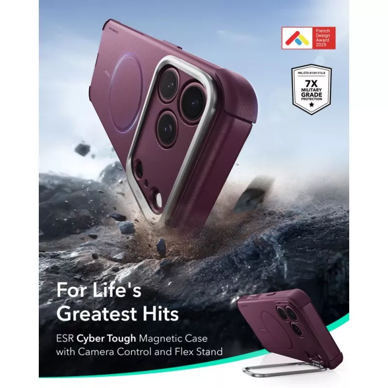 ESR Cyber Tough Kickstand MagSafe dėklas, skirtas iPhone 17 Pro Max / 18 Pro Max – tamsiai bordo spalvos