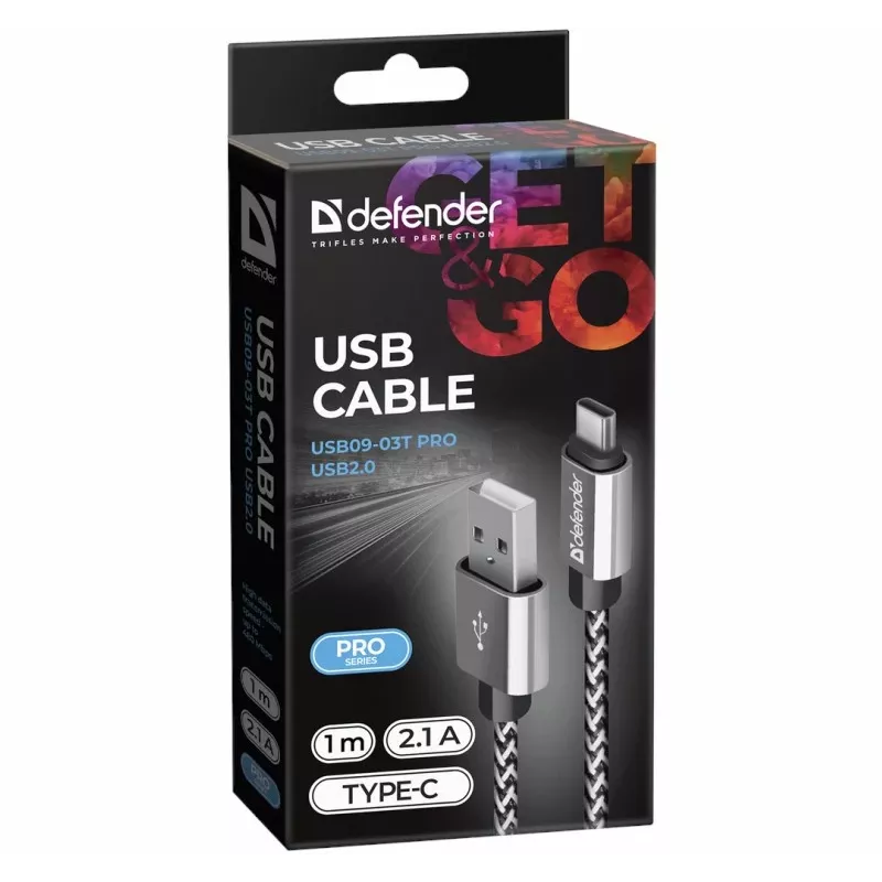 Defender USB-A į USB-C laidas 1,0 m 2,1 A baltas