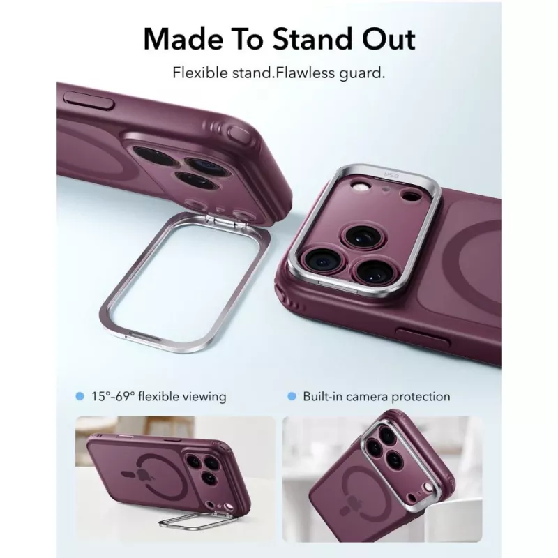 ESR Classic Hybrid Kickstand MagSafe dėklas, skirtas iPhone 17 Pro / 18 Pro - matinis tamsiai bordo