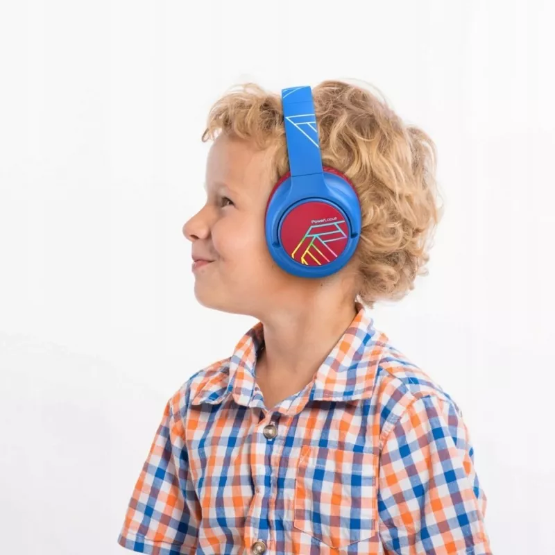 PowerLocus Bobo Kids belaidės ausinės, LED, AUX, mėlynos/raudonos