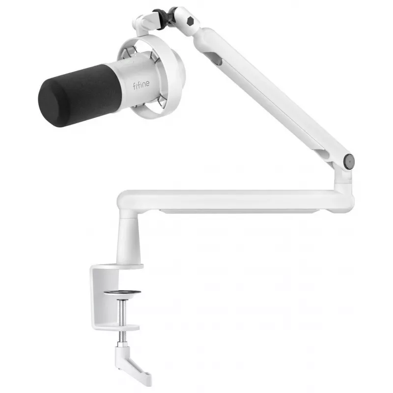 FIFINE T688W dinaminis mikrofonas su stovo ranka, USB/XLR, baltas